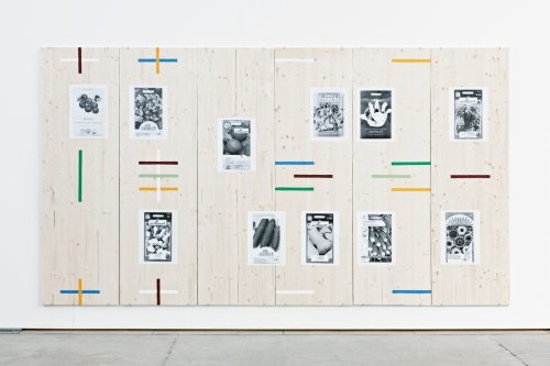 Ohne Titel, Holzplatten, Acrylfarbe, Xerox-Prints, 2012