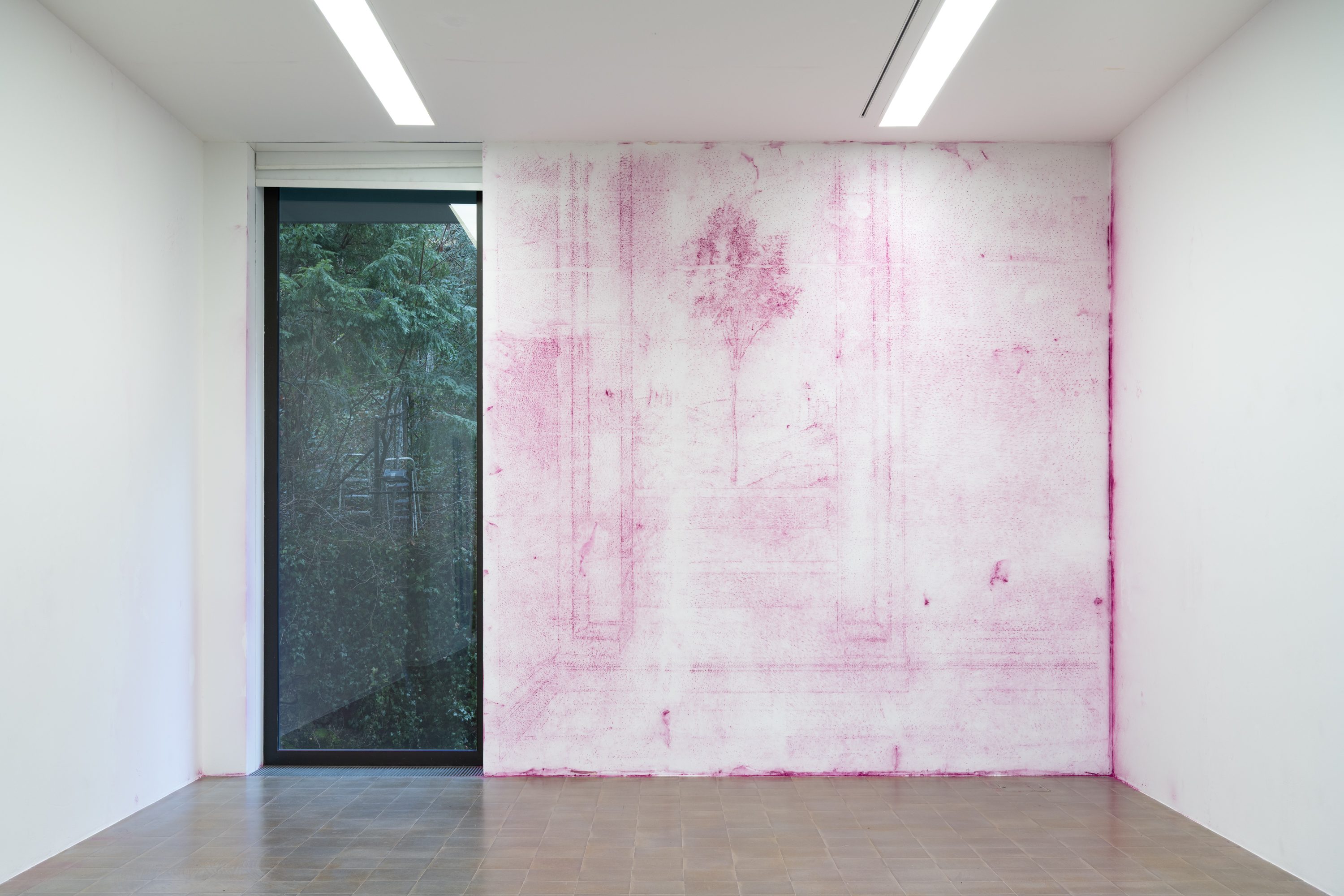 Ludovico Orombelli, *Sinopia*, 2026. Pigment on wall, Dimensions variable. Photo: Finn Curry.